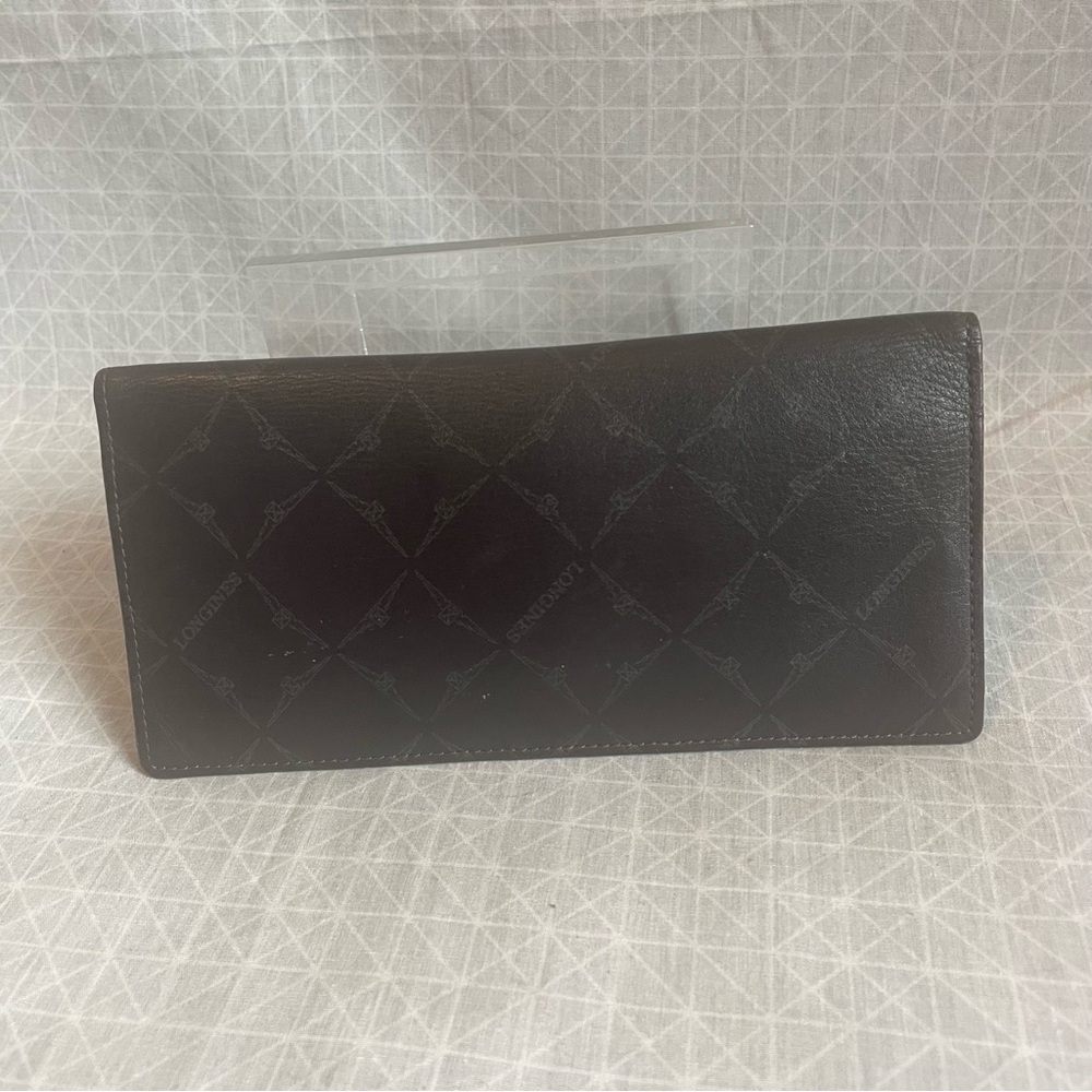 Longines Vintage Black Leather Logo Continental Wallet